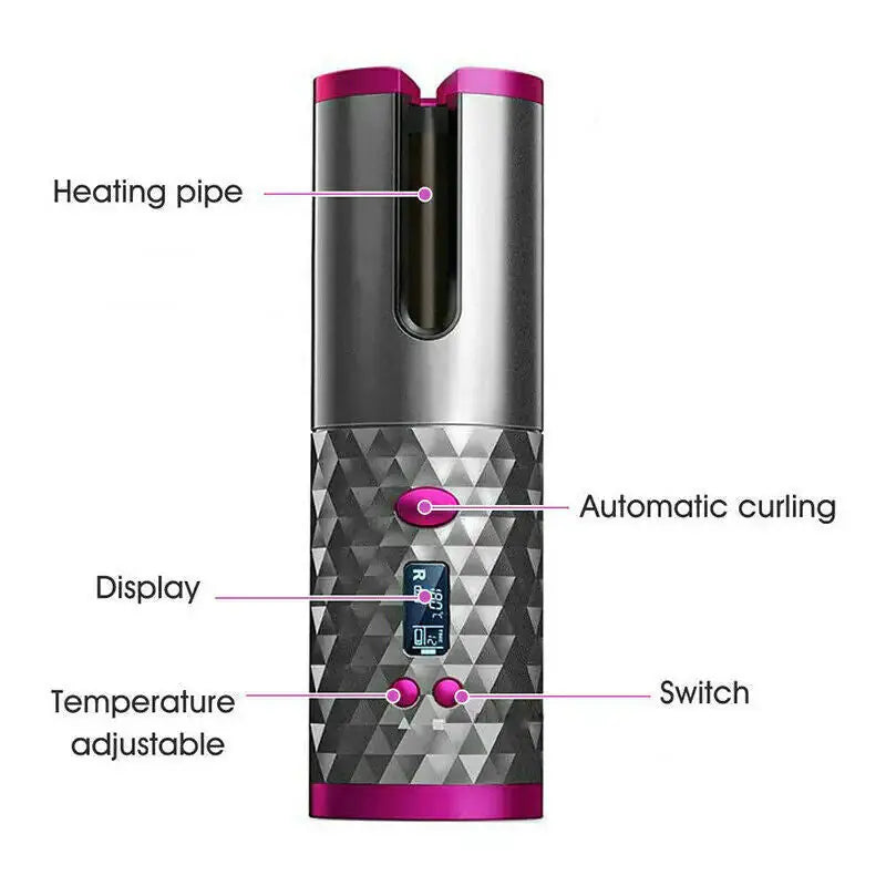 Cordless Hair Curler LCD Auto Rotating Waver Curling Iron Ceramic Wireless USA My Store