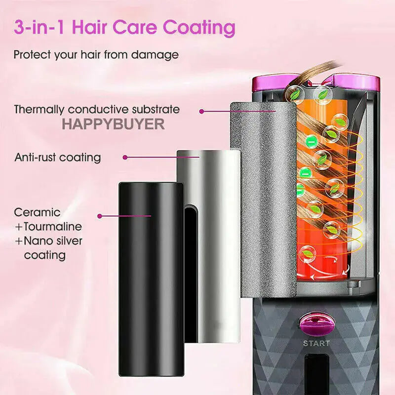 Cordless Hair Curler LCD Auto Rotating Waver Curling Iron Ceramic Wireless USA My Store
