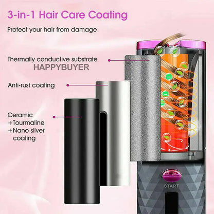 Cordless Hair Curler LCD Auto Rotating Waver Curling Iron Ceramic Wireless USA My Store